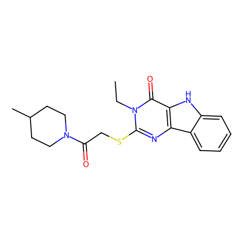 3-ethyl-2-{[2-(4-methylpiperidin-1-yl)-2-oxoethyl]sulfanyl}-3H,4H,5H-pyrimido[5,4-b]indol-4-one structure