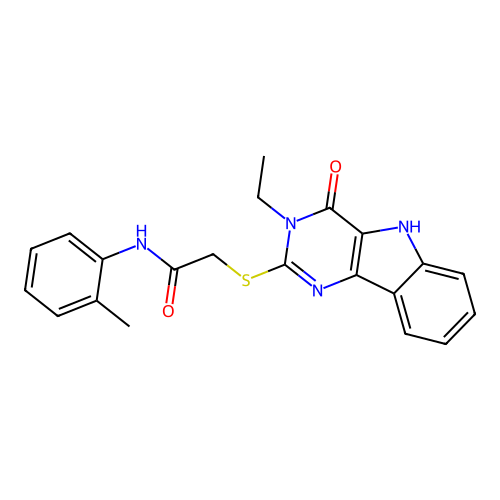 2-({3-ethyl-4-oxo-3H,4H,5H-pyrimido[5,4-b]indol-2-yl}sulfanyl)-N-(2-methylphenyl)acetamide structure