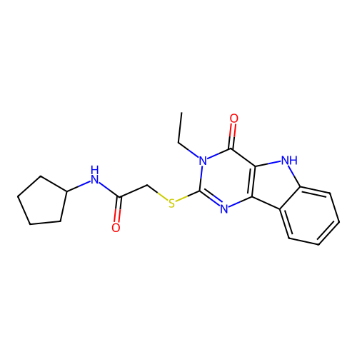 N-cyclopentyl-2-[(3-ethyl-4-oxo-5H-pyrimido[5,4-b]indol-2-yl)sulfanyl]acetamide structure