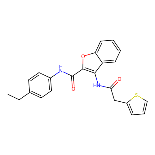 N-(4-ethylphenyl)-3-(2-(thiophen-2-yl)acetamido)benzofuran-2-carboxamide structure