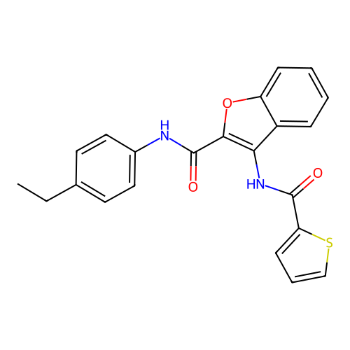 N-(4-ethylphenyl)-3-(thiophene-2-carboxamido)benzofuran-2-carboxamide structure