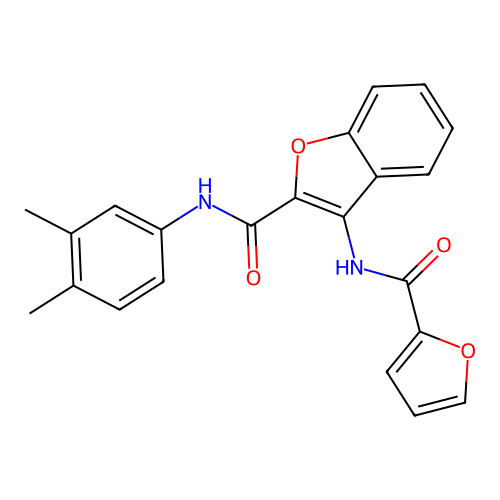 N-(3,4-dimethylphenyl)-3-(furan-2-carboxamido)benzofuran-2-carboxamide structure