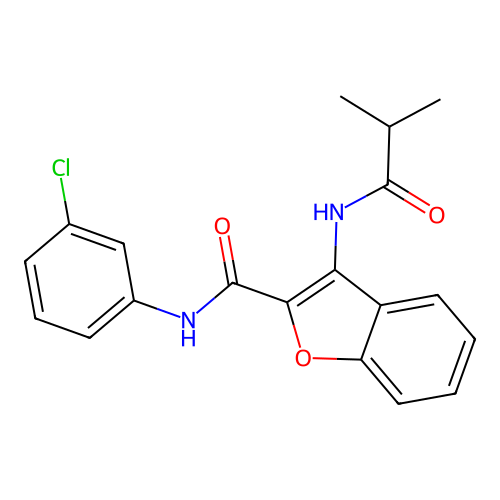 N-(3-chlorophenyl)-3-isobutyramidobenzofuran-2-carboxamide structure