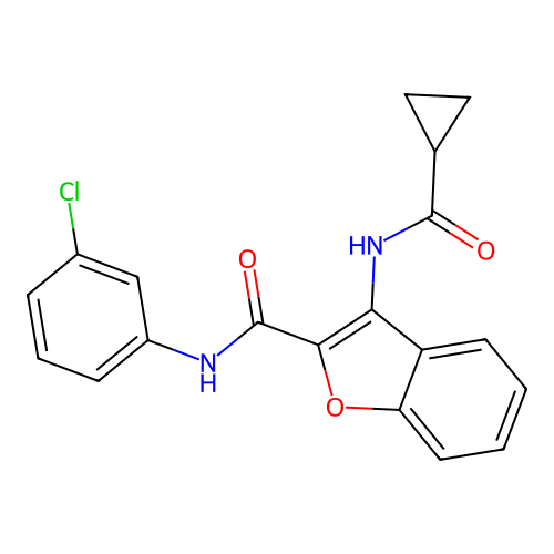 N-(3-chlorophenyl)-3-(cyclopropanecarboxamido)benzofuran-2-carboxamide structure