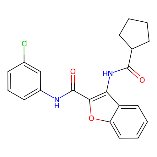 N-(3-chlorophenyl)-3-(cyclopentanecarboxamido)benzofuran-2-carboxamide structure