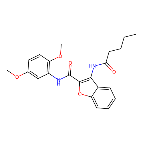 N-(2,5-dimethoxyphenyl)-3-pentanamidobenzofuran-2-carboxamide structure