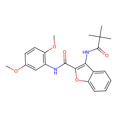 N-(2,5-dimethoxyphenyl)-3-pivalamidobenzofuran-2-carboxamide structure
