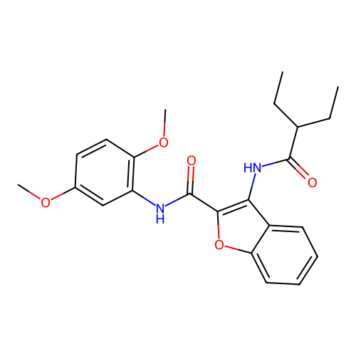 N-(2,5-dimethoxyphenyl)-3-(2-ethylbutanamido)benzofuran-2-carboxamide structure