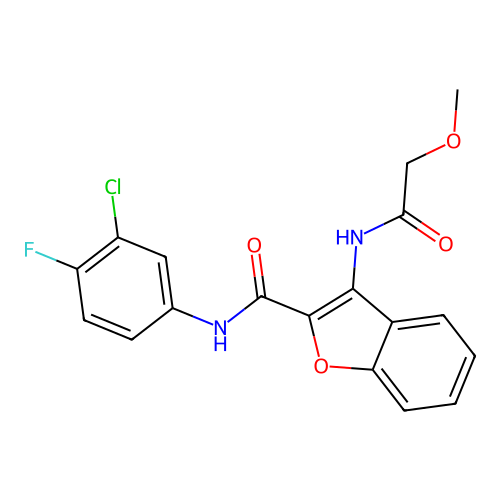 N-(3-chloro-4-fluorophenyl)-3-(2-methoxyacetamido)benzofuran-2-carboxamide structure