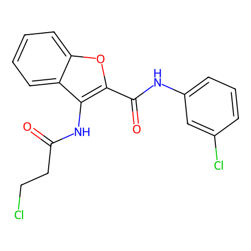 N-(3-chlorophenyl)-3-(3-chloropropanamido)benzofuran-2-carboxamide structure