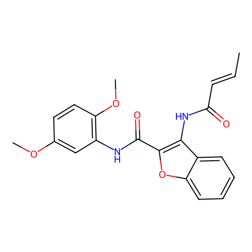 (E)-3-(but-2-enamido)-N-(2,5-dimethoxyphenyl)benzofuran-2-carboxamide structure