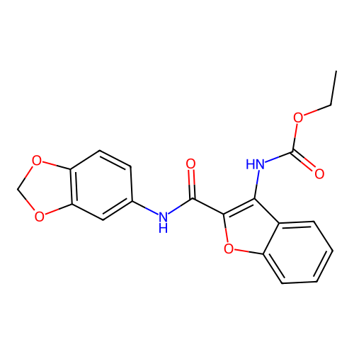 Ethyl (2-(benzo[d][1,3]dioxol-5-ylcarbamoyl)benzofuran-3-yl)carbamate structure