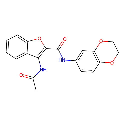 3-acetamido-N-(2,3-dihydrobenzo[b][1,4]dioxin-6-yl)benzofuran-2-carboxamide structure