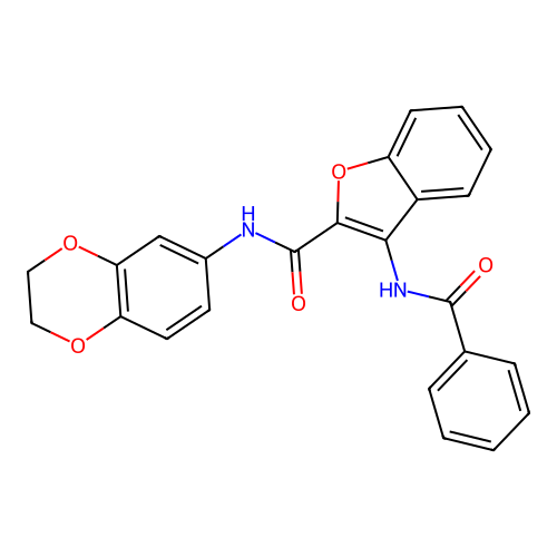 3-benzamido-N-(2,3-dihydro-1,4-benzodioxin-6-yl)-1-benzofuran-2-carboxamide structure