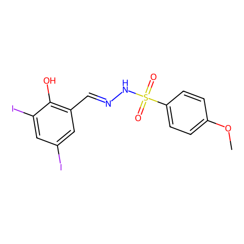 N-[(2-hydroxy-3,5-diiodophenyl)methylideneamino]-4-methoxybenzenesulfonamide structure