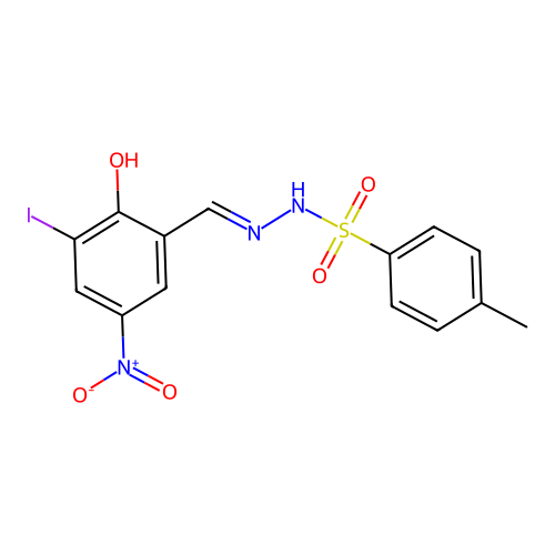 N-[(2-hydroxy-3-iodo-5-nitrophenyl)methylideneamino]-4-methylbenzenesulfonamide structure