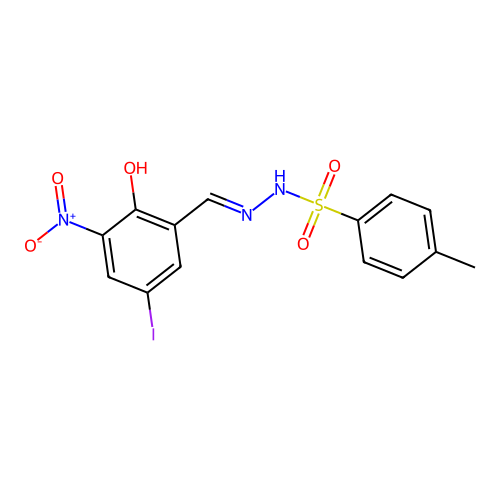 N-[(2-hydroxy-5-iodo-3-nitrophenyl)methylideneamino]-4-methylbenzenesulfonamide structure