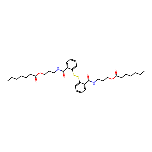 Heptanoic acid, dithiobis(2,1-phenylenecarbonylimino-3,1-propanediyl)ester structure