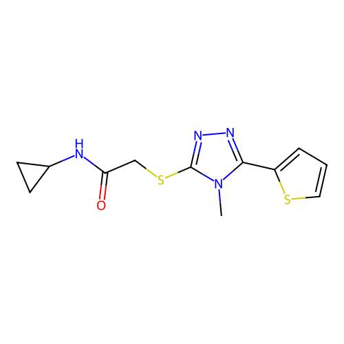N-cyclopropyl-2-[(4-methyl-5-thiophen-2-yl-1,2,4-triazol-3-yl)sulfanyl]acetamide structure