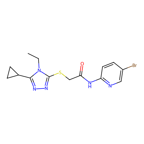 N-(5-bromopyridin-2-yl)-2-[(5-cyclopropyl-4-ethyl-1,2,4-triazol-3-yl)sulfanyl]acetamide structure