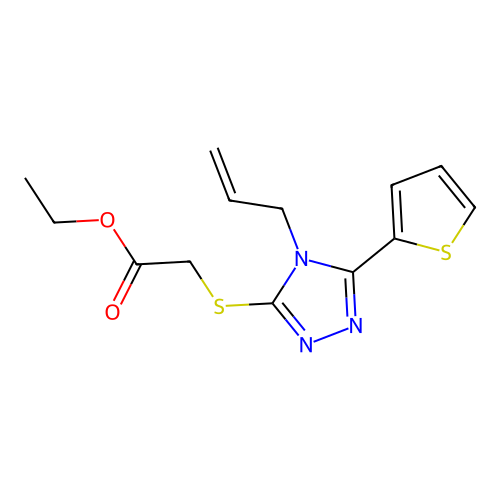 Ethyl 2-(4-prop-2-enyl-5-(2-thienyl)-1,2,4-triazol-3-ylthio)acetate structure