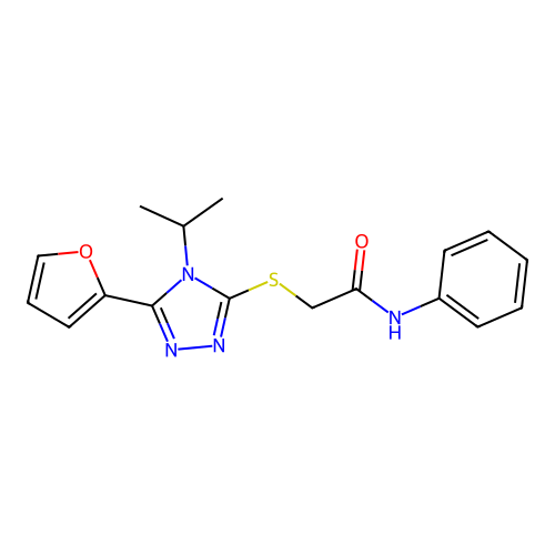 2-[[5-(furan-2-yl)-4-propan-2-yl-1,2,4-triazol-3-yl]sulfanyl]-N-phenylacetamide structure