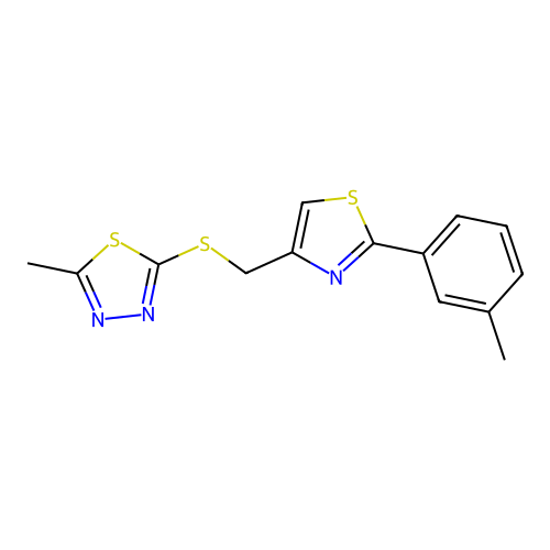 2-methyl-5-[[2-(3-methylphenyl)-1,3-thiazol-4-yl]methylsulfanyl]-1,3,4-thiadiazole structure