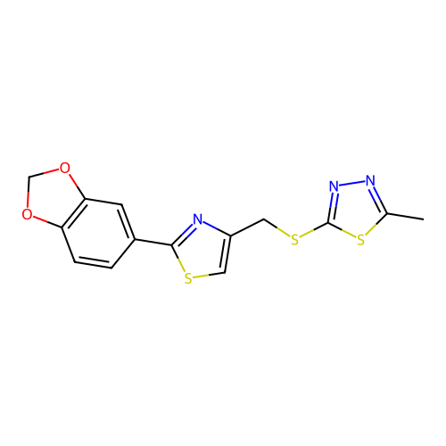2-[[2-(1,3-benzodioxol-5-yl)-1,3-thiazol-4-yl]methylsulfanyl]-5-methyl-1,3,4-thiadiazole structure
