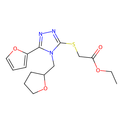 ethyl {[5-(furan-2-yl)-4-(tetrahydrofuran-2-ylmethyl)-4H-1,2,4-triazol-3-yl]sulfanyl}acetate structure
