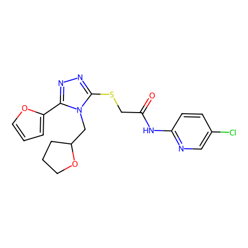 N-(5-chloropyridin-2-yl)-2-[[5-(furan-2-yl)-4-(oxolan-2-ylmethyl)-1,2,4-triazol-3-yl]sulfanyl]acetamide structure