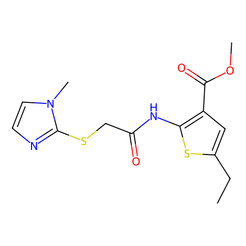 Methyl 5-ethyl-2-[[2-(1-methylimidazol-2-yl)sulfanylacetyl]amino]thiophene-3-carboxylate structure