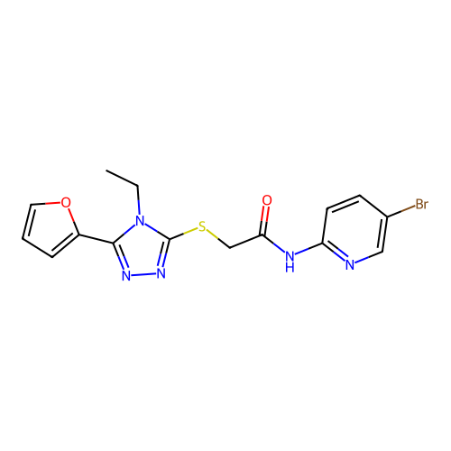 N-(5-bromopyridin-2-yl)-2-[[4-ethyl-5-(furan-2-yl)-1,2,4-triazol-3-yl]sulfanyl]acetamide structure