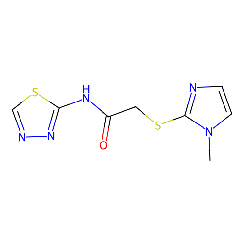 2-(1-methylimidazol-2-yl)sulfanyl-N-(1,3,4-thiadiazol-2-yl)acetamide structure