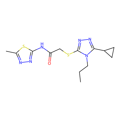 2-[(5-cyclopropyl-4-propyl-1,2,4-triazol-3-yl)sulfanyl]-N-(5-methyl-1,3,4-thiadiazol-2-yl)acetamide structure