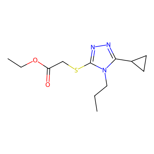 Ethyl 2-(5-cyclopropyl-4-propyl-1,2,4-triazol-3-ylthio)acetate structure