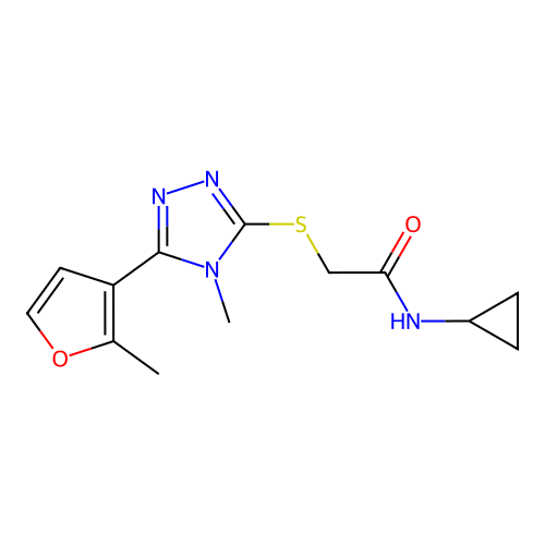 N-cyclopropyl-2-[[4-methyl-5-(2-methylfuran-3-yl)-1,2,4-triazol-3-yl]sulfanyl]acetamide structure
