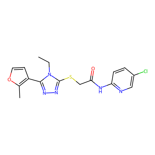 N-(5-chloropyridin-2-yl)-2-[[4-ethyl-5-(2-methylfuran-3-yl)-1,2,4-triazol-3-yl]sulfanyl]acetamide structure