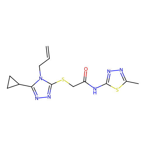 2-[(5-cyclopropyl-4-prop-2-enyl-1,2,4-triazol-3-yl)sulfanyl]-N-(5-methyl-1,3,4-thiadiazol-2-yl)acetamide structure