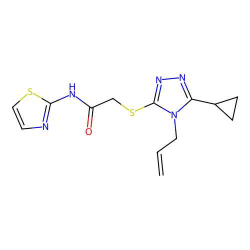 2-[(5-cyclopropyl-4-prop-2-enyl-1,2,4-triazol-3-yl)sulfanyl]-N-(1,3-thiazol-2-yl)acetamide structure