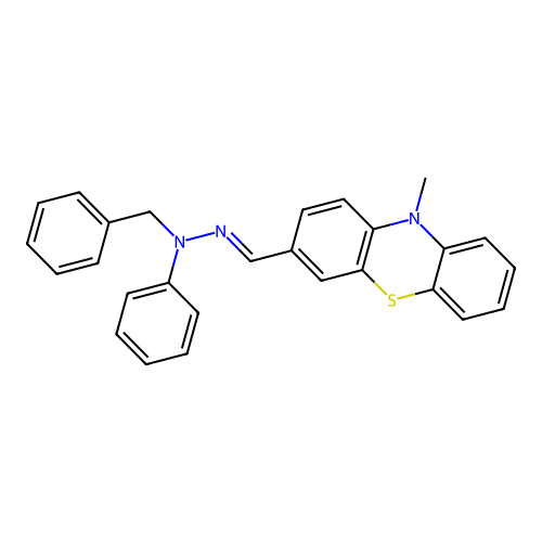 10-Methyl-10H-phenothiazine-3-carboxaldehyde 2-phenyl-2-(phenylmethyl)hydrazone structure