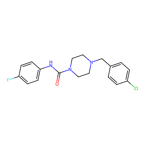 4-[(4-chlorophenyl)methyl]-N-(4-fluorophenyl)piperazine-1-carboxamide structure