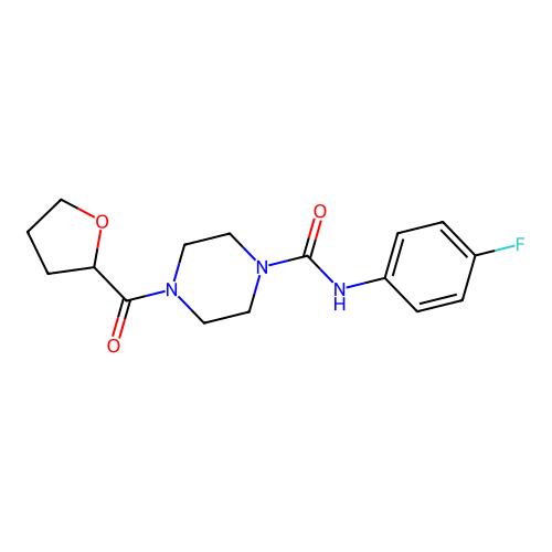 N-(4-fluorophenyl)-4-(oxolane-2-carbonyl)piperazine-1-carboxamide structure