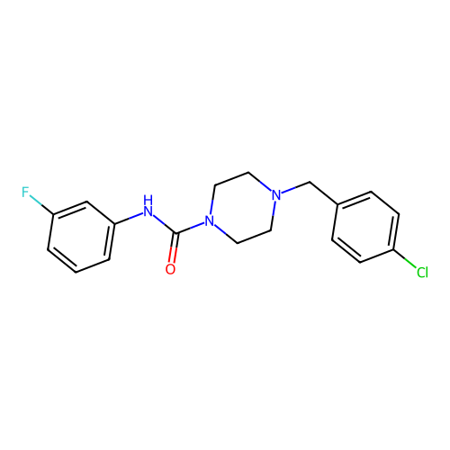 4-[(4-chlorophenyl)methyl]-N-(3-fluorophenyl)piperazine-1-carboxamide structure