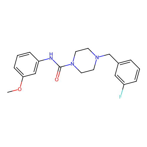 4-[(3-fluorophenyl)methyl]-N-(3-methoxyphenyl)piperazine-1-carboxamide structure