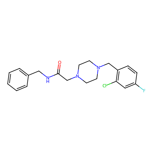 N-benzyl-2-[4-[(2-chloro-4-fluorophenyl)methyl]piperazin-1-yl]acetamide structure