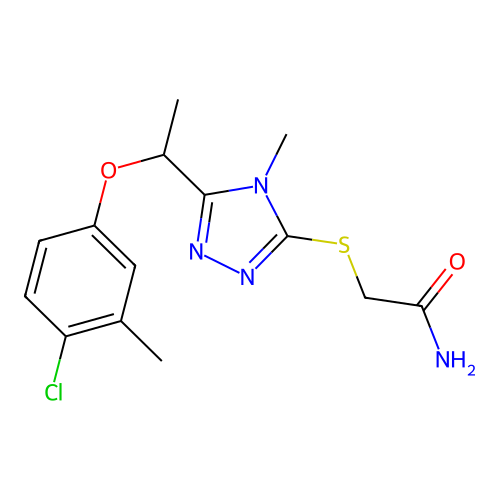 2-({5-[1-(4-chloro-3-methylphenoxy)ethyl]-4-methyl-4H-1,2,4-triazol-3-yl}sulfanyl)acetamide structure