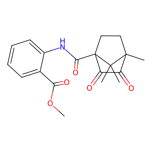 methyl 2-{[(4,7,7-trimethyl-2,3-dioxobicyclo[2.2.1]hept-1-yl)carbonyl]amino}benzoate structure