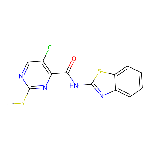 N-(1,3-benzothiazol-2-yl)-5-chloro-2-methylsulfanylpyrimidine-4-carboxamide structure