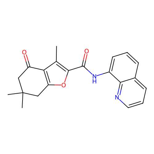 3,6,6-trimethyl-4-oxo-N-quinolin-8-yl-5,7-dihydro-1-benzofuran-2-carboxamide structure