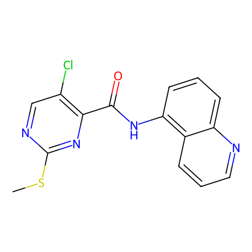 5-chloro-2-(methylsulfanyl)-N-(quinolin-5-yl)pyrimidine-4-carboxamide structure